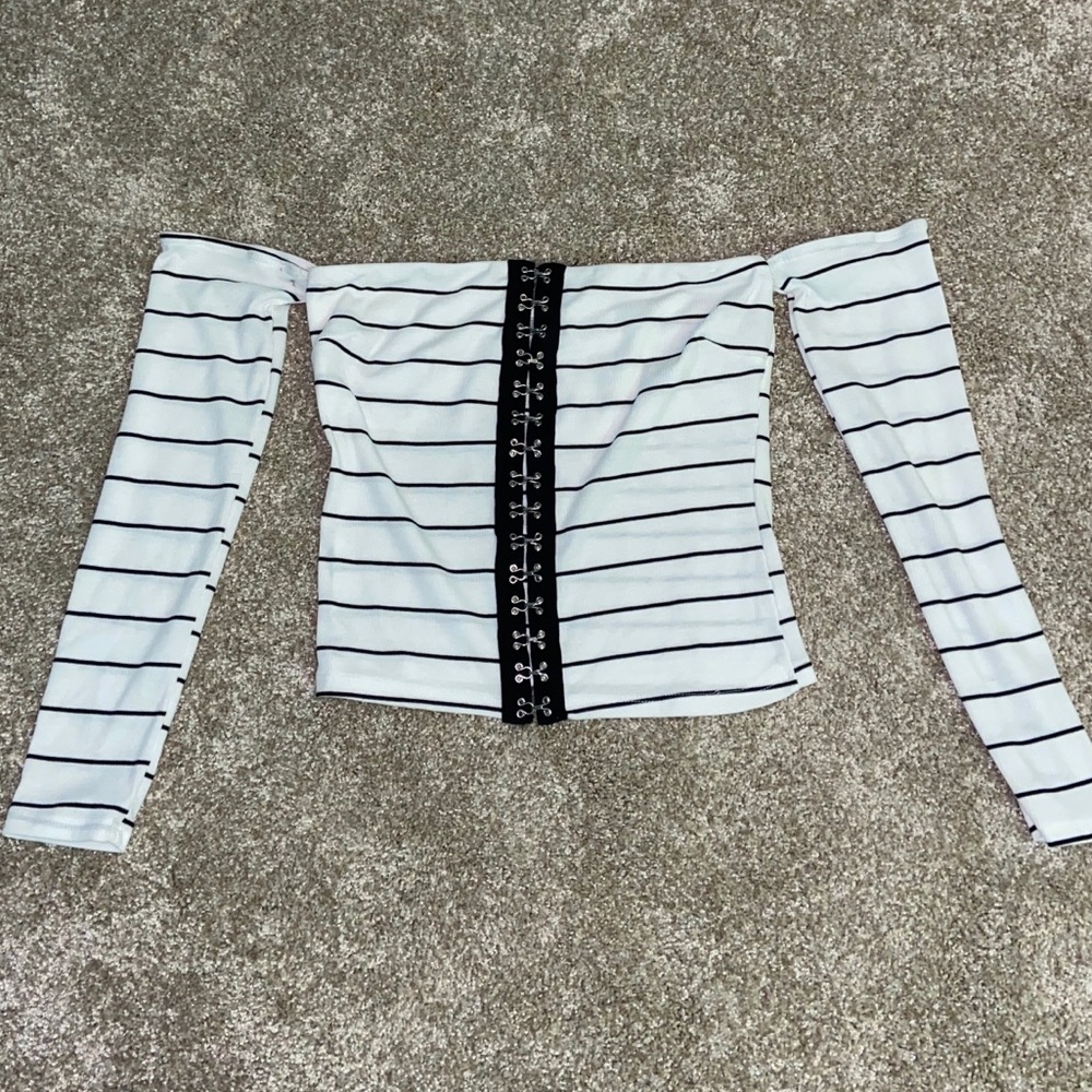 Off The Shoulder Stripped Button Up